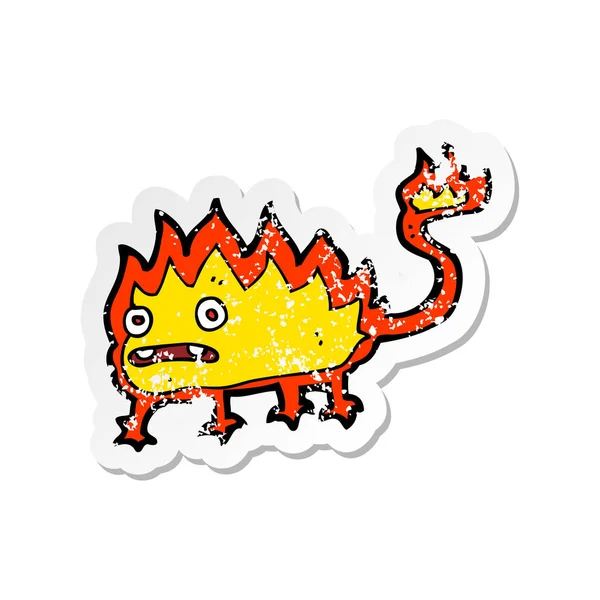 Retro Noodlijdende Sticker Van Een Cartoon Weinig Fire Demon — Stockvector