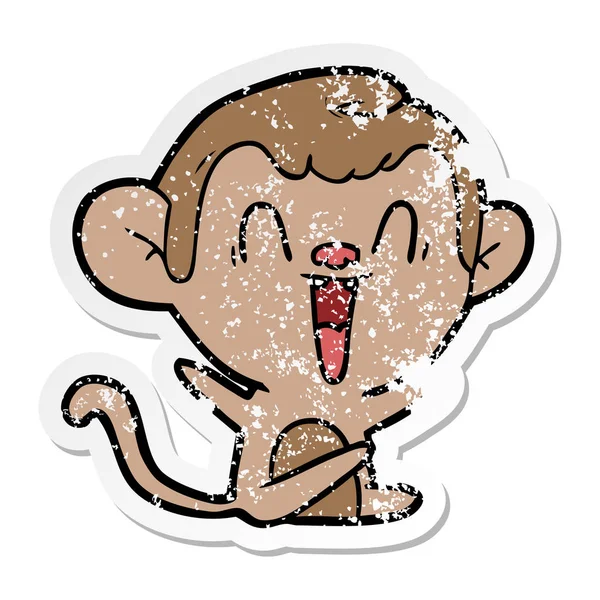 Stiker tertekan dari kartun tertawa monyet - Stok Vektor