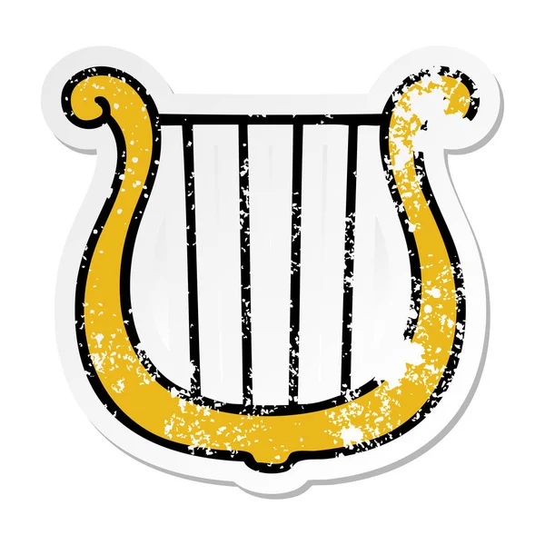 Distressed Sticker Cute Cartoon Golden Harp — Stock Vector
