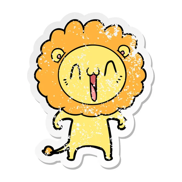 Distressed sticker of a happy cartoon lion — Stock Vector