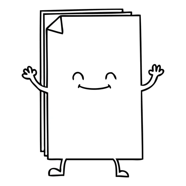 Γραμμικό Σχέδιο Ιδιόμορφη Γελοιογραφία Ευτυχισμένη Στοίβα Χαρτιών — Διανυσματικό Αρχείο