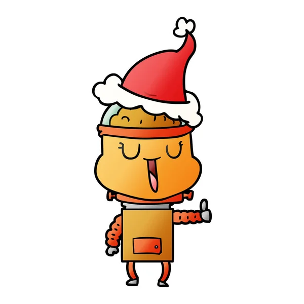 Felice gradiente cartone animato di un robot che indossa cappello di Babbo Natale — Vettoriale Stock