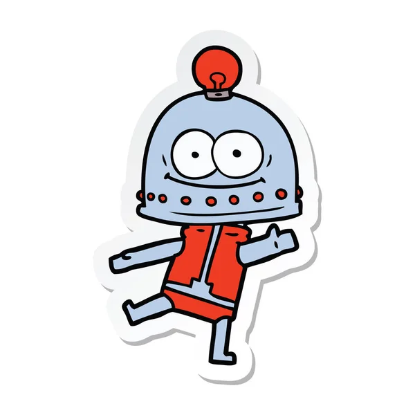 Ampul ile mutlu karton robot Sticker — Stok Vektör