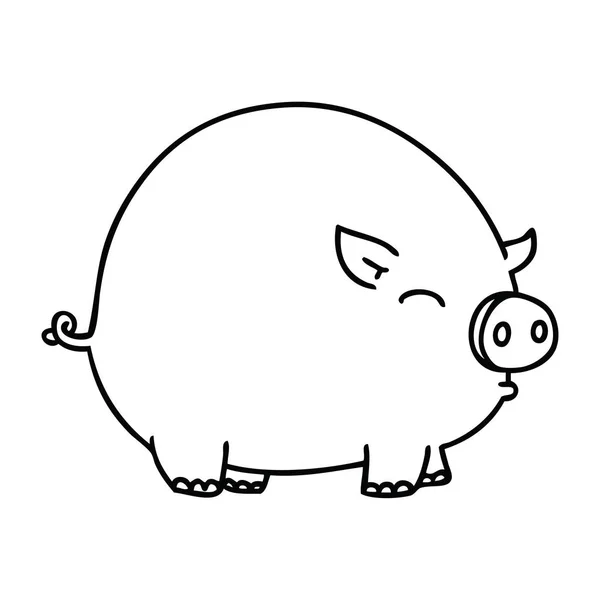 Line Drawing Quirky Cartoon Pig — Stock Vector