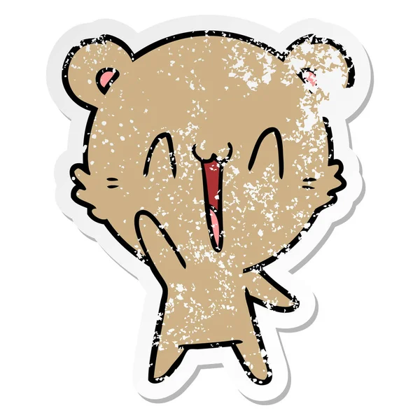Etiqueta Angustiada Desenho Animado Urso Feliz —  Vetores de Stock