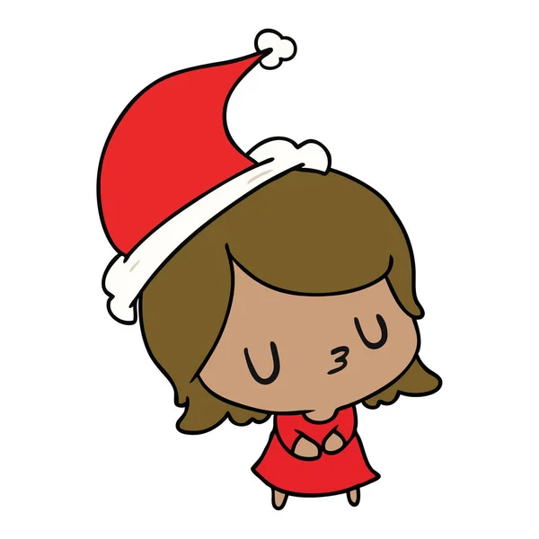 Ручная Рисованная Рождественская Карикатура Девочку Кавайи — стоковый вектор