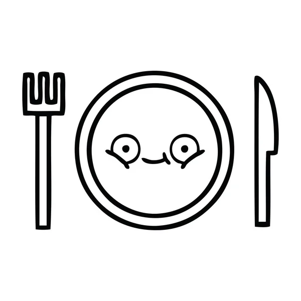 Line drawing cartoon dinner plate — Stock Vector