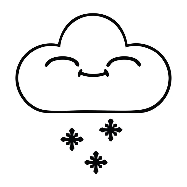 幸せな雪の雲のライン描画漫画 — ストックベクタ