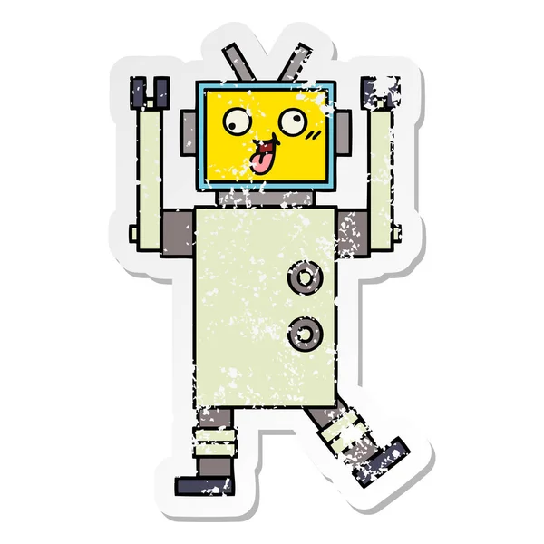 Pegatina Angustiada Lindo Robot Dibujos Animados — Archivo Imágenes Vectoriales