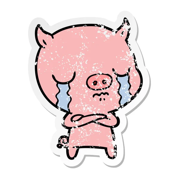 Etiqueta Angustiada Porco Dos Desenhos Animados Chorando —  Vetores de Stock