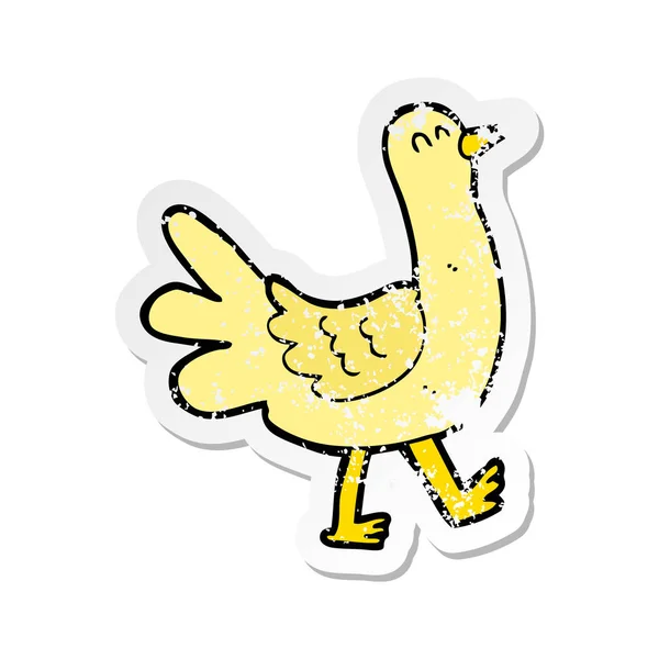 Retro Noodlijdende Sticker Van Een Cartoon Wandelen Vogel — Stockvector