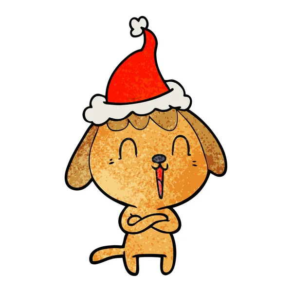 Cute textured cartoon of a dog wearing santa hat — Stock Vector