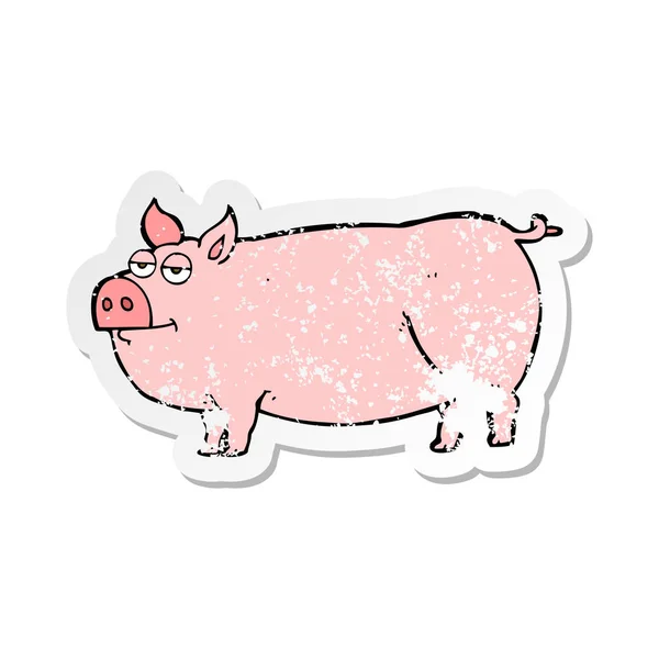 Etiqueta angustiada retro de um porco enorme dos desenhos animados — Vetor de Stock