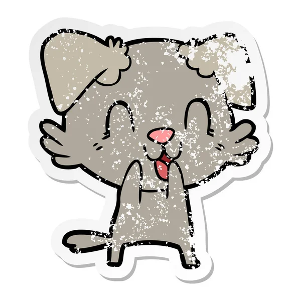 distressed sticker of a laughing cartoon dog