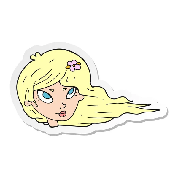 Sticker Van Een Cartoon Vrouw Met Haar Blazen — Stockvector