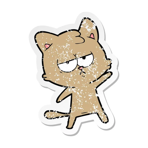 Verontruste sticker van een verveeld cartoon kat — Stockvector