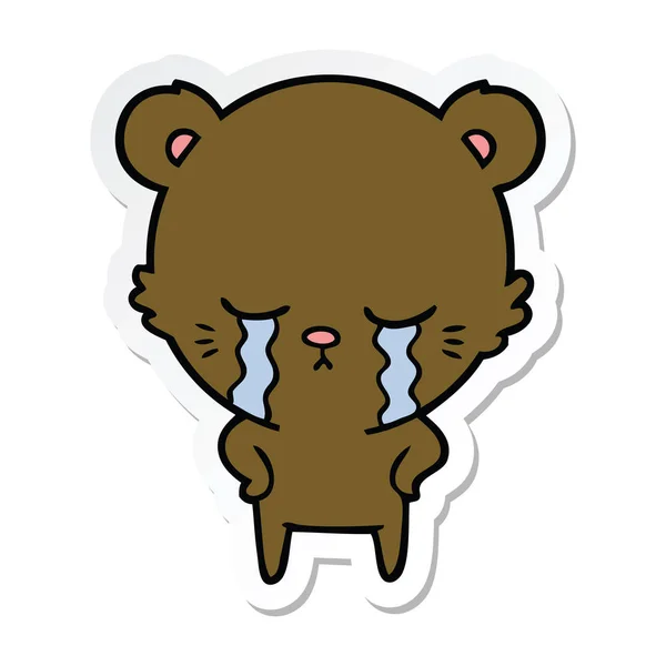 Sticker of a crying cartoon bear — Stock Vector