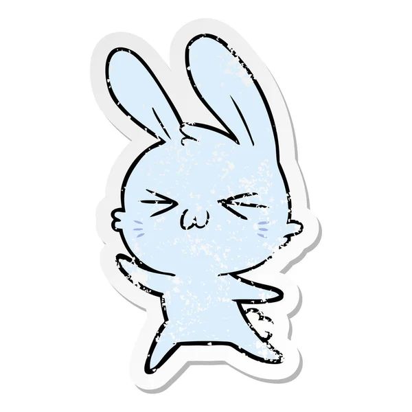 Distressed Sticker Cute Cartoon Rabbit — Stock Vector