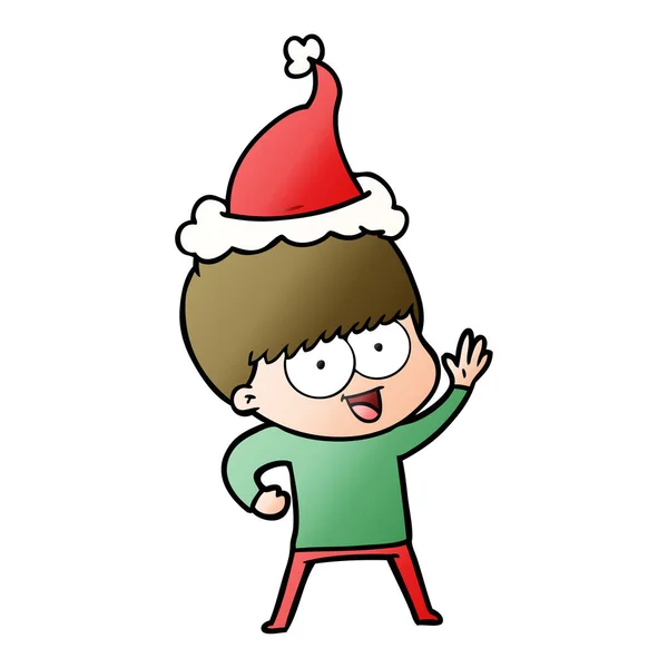 Dibujo Animado Gradiente Dibujado Mano Feliz Niño Con Sombrero Santa — Vector de stock