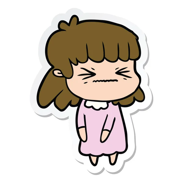 Sticker van een cartoon boos meisje — Stockvector