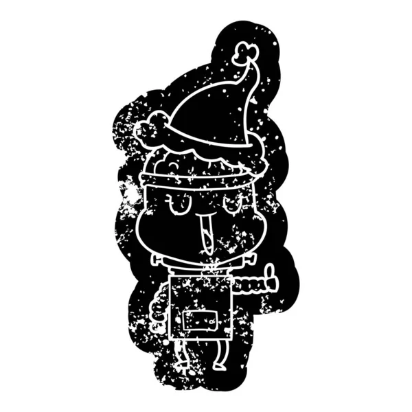 Fröhliche Schrullige Karikatur Verzweifelte Ikone Eines Roboters Mit Weihnachtsmütze — Stockvektor