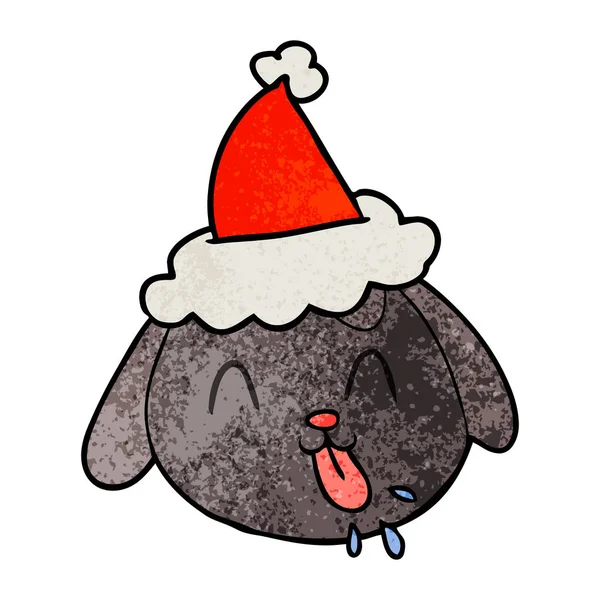 Disegnato Mano Cartoni Animati Cane Faccia Indossare Cappello Babbo Natale — Vettoriale Stock