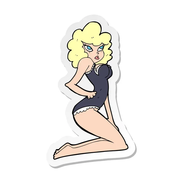 Sticker van een cartoon pin-up vrouw — Stockvector