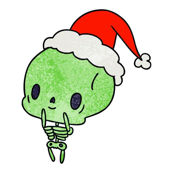 Dibujado Mano Navidad Con Textura Dibujos Animados Esqueleto Kawaii — Vector de stock