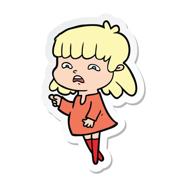 Sticker van een cartoon bezorgd vrouw — Stockvector