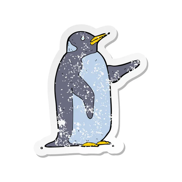 Autocollant en détresse rétro d'un pingouin dessin animé — Image vectorielle