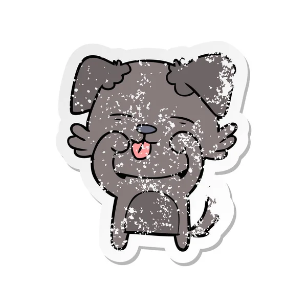 Distressed Sticker Cartoon Dog Rubbing Eyes — Stock Vector