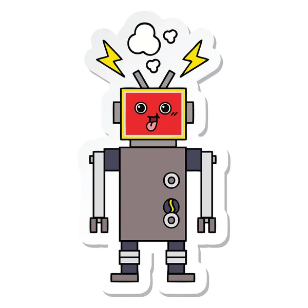 かわいい漫画の狂ったロボットのステッカー — ストックベクタ