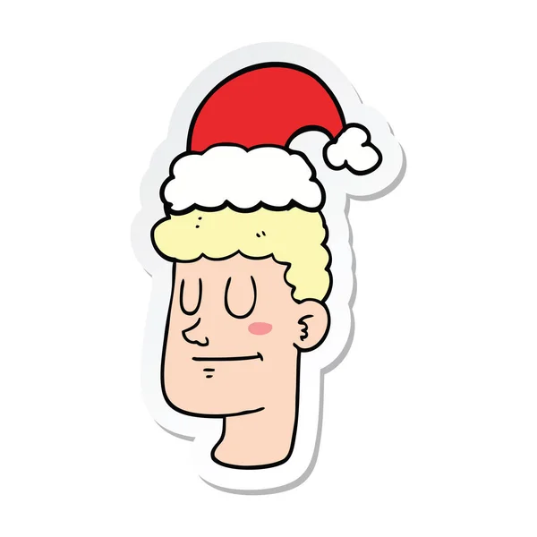 Aufkleber Eines Cartoon Mannes Mit Weihnachtsmütze — Stockvektor