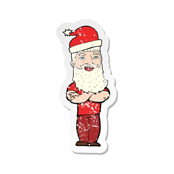 Retro Adesivo Angosciato Cartone Animato Babbo Natale — Vettoriale Stock