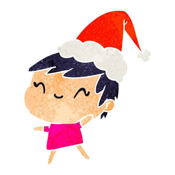 Рождественская ретро-карикатура на девочку-кавайю — стоковый вектор