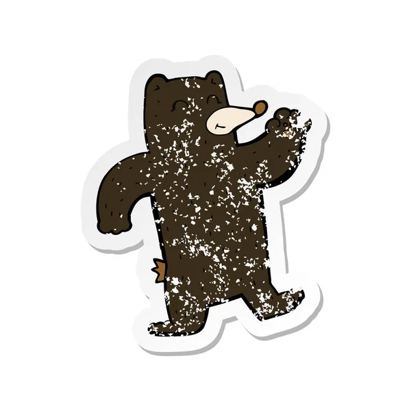 Retro Distressed Sticker Cartoon Waving Black Bear — Stock Vector