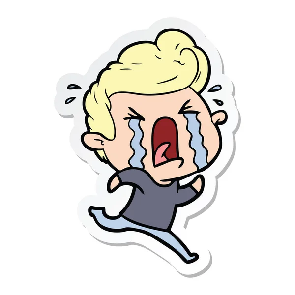 Sticker of a cartoon crying man — Stock Vector