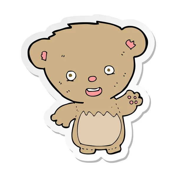 Pegatina Oso Peluche Dibujos Animados Ondeando — Vector de stock