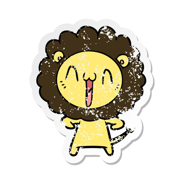 Distressed sticker of a happy cartoon lion — Stock Vector