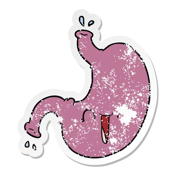 Distressed Sticker Cartoon Happy Stomach — Stock Vector