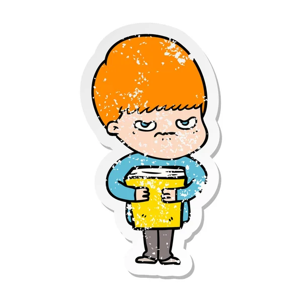 Distressed sticker of a annoyed cartoon boy — Stock Vector