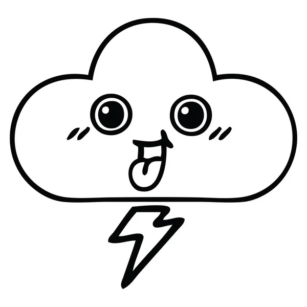 Dibujo Línea Dibujos Animados Una Nube Tormenta — Vector de stock