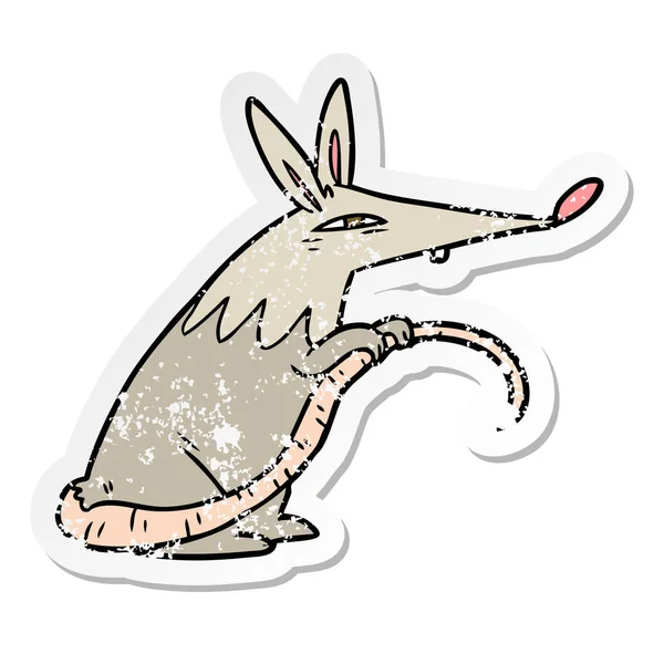 Verontruste sticker voor een tekenfilm-rat — Stockvector