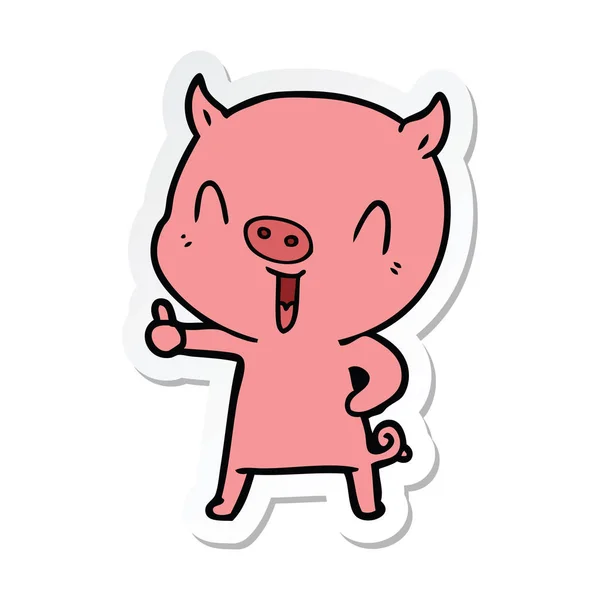 Sticker Happy Cartoon Pig — Stock Vector