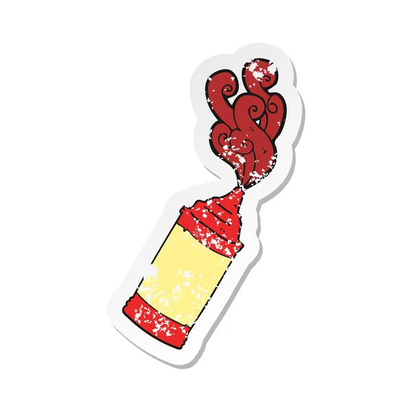 Autocollant en détresse rétro d'une bouteille de ketchup dessin animé — Image vectorielle