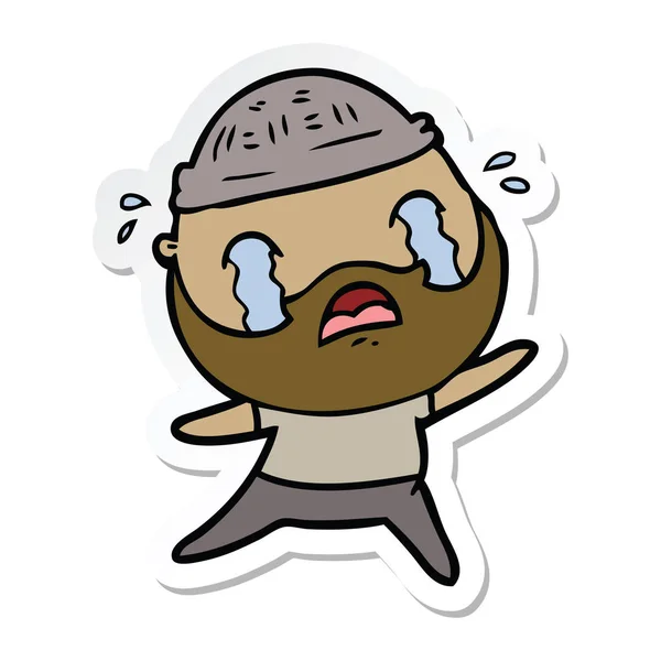 Sticker Cartoon Bearded Man Crying — Stock Vector