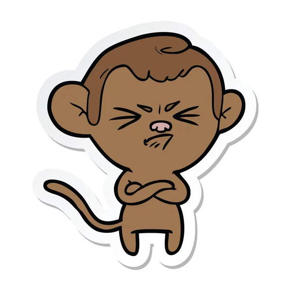 Sticker Cartoon Annoyed Monkey — Stock Vector