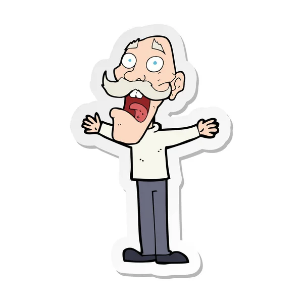 Sticker Van Een Cartoon Benadrukt Oude Man — Stockvector