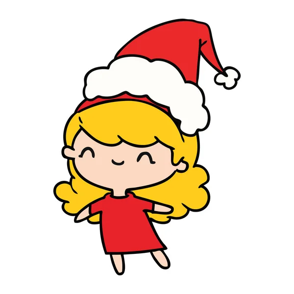 Dibujos Animados Navidad Dibujados Mano Chica Kawaii — Vector de stock