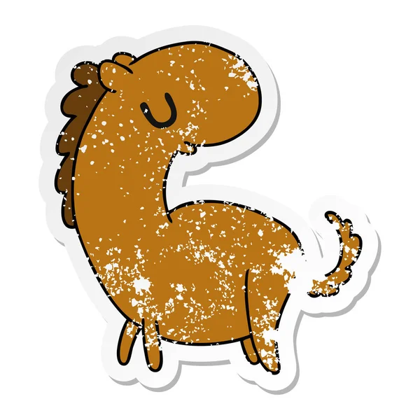 Verontruste Sticker Cartoon Afbeelding Kawaii Van Een Schattig Paard — Stockvector